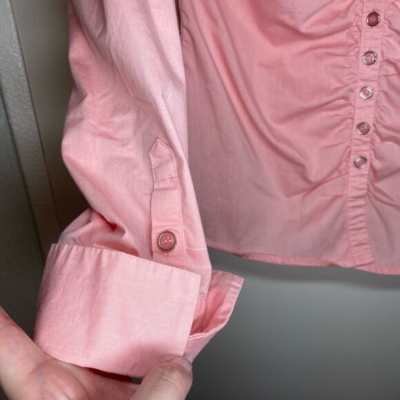 Y2K New York and Co pink button up office siren mean girls ruched size M - Picture 6 of 9